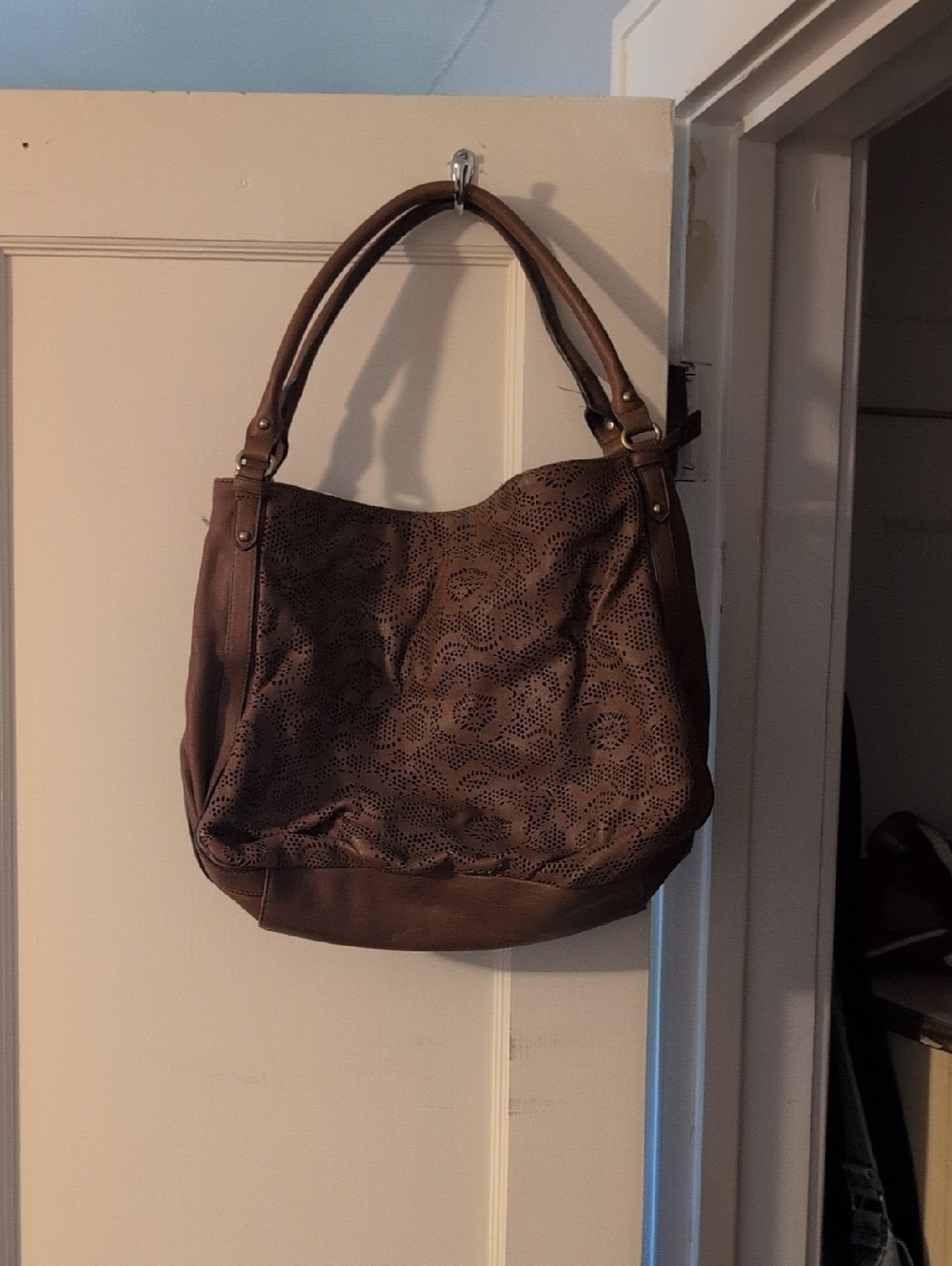 Women's Brown Perforated Hobo Shoulder Bag